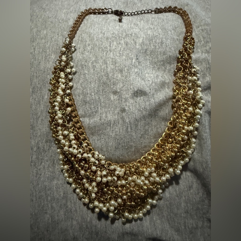 Gold and Pearl Layered Necklace - Picture 2 of 3
